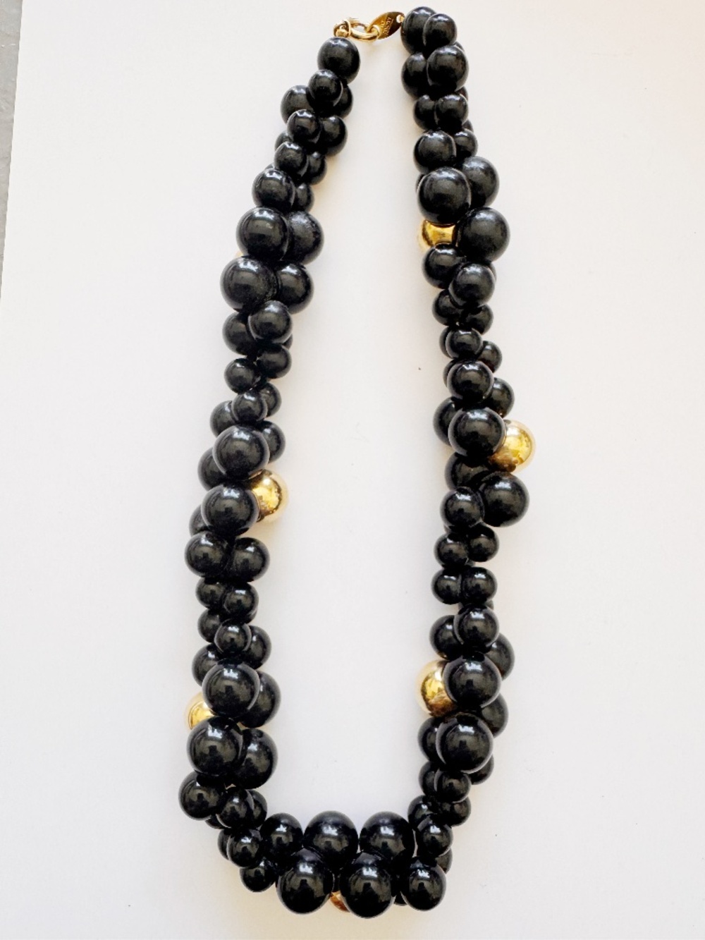 Trifari Vintage Black Bead Gold Tone Necklace 17” Signed